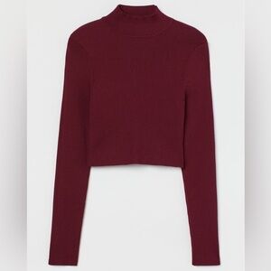 Knit Dark Red Crop Top from H&M in Size M